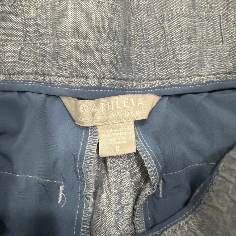 Athleta Caro Linen Blend Pants‎ Womens Size 8 Blue Drawstring Zipper Pockets - Picture 7 of 10